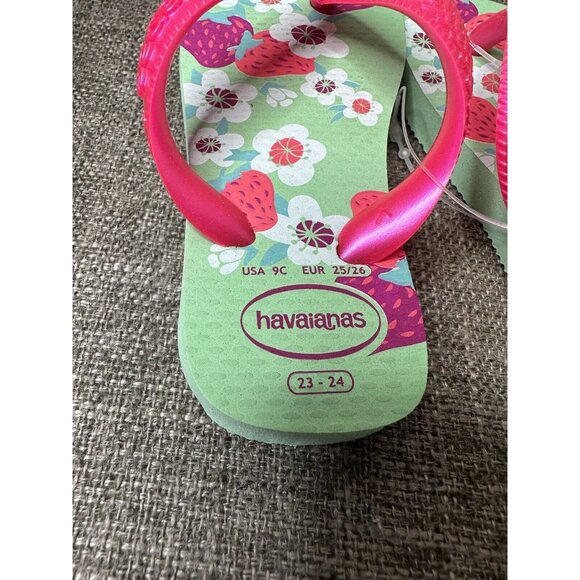 Havaianas Toddlers Logo Flip Flops Size 9C Sandals Girls Pink Green Strawberry - Picture 6 of 7